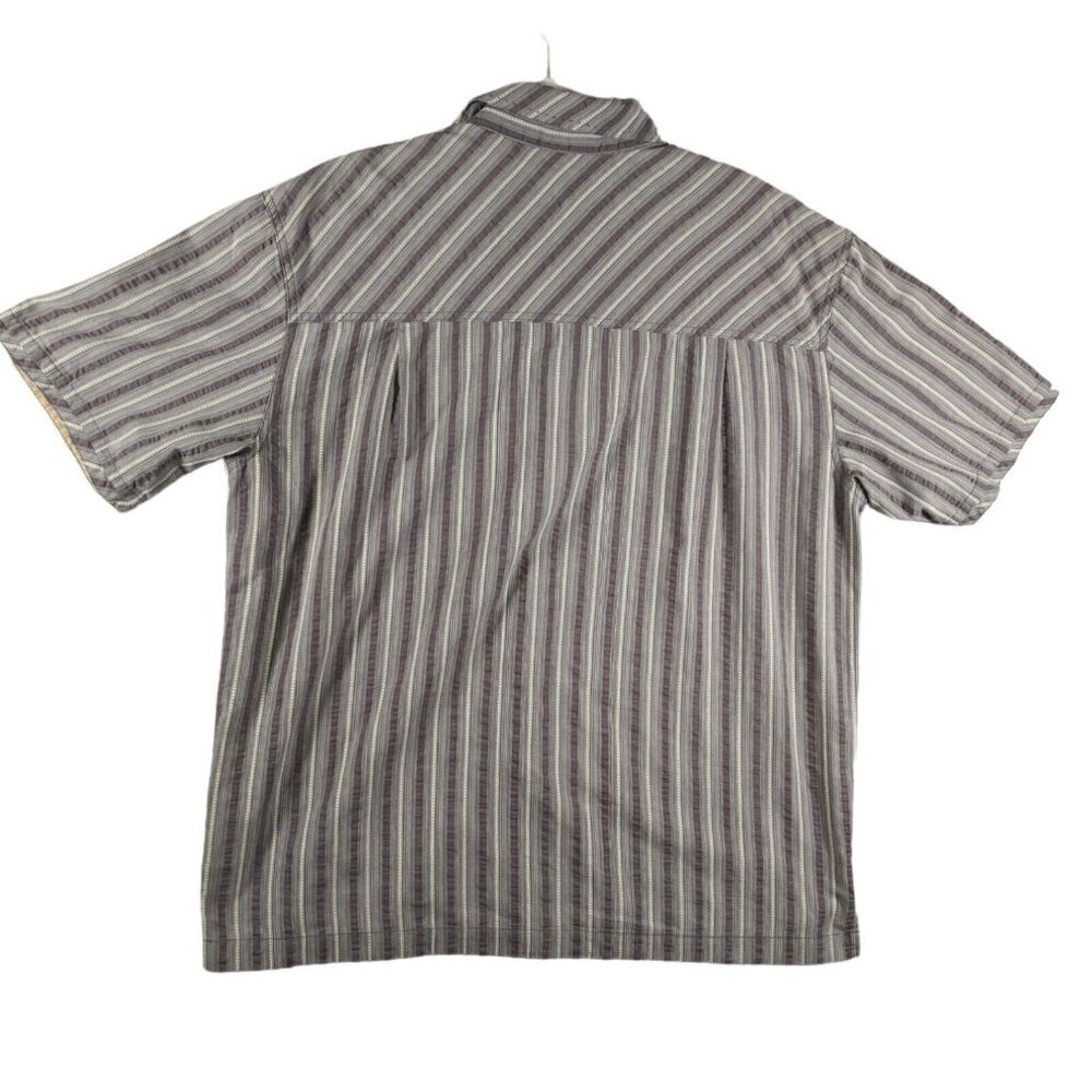 REI Button Shirt Mens Large Cotton Poly Green Gray Stripe Short Sleeve - Picture 2 of 11